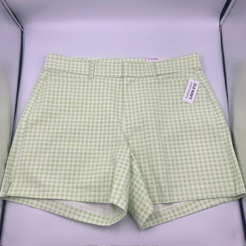 Old Navy Light Green Gingham High Waist Shorts
